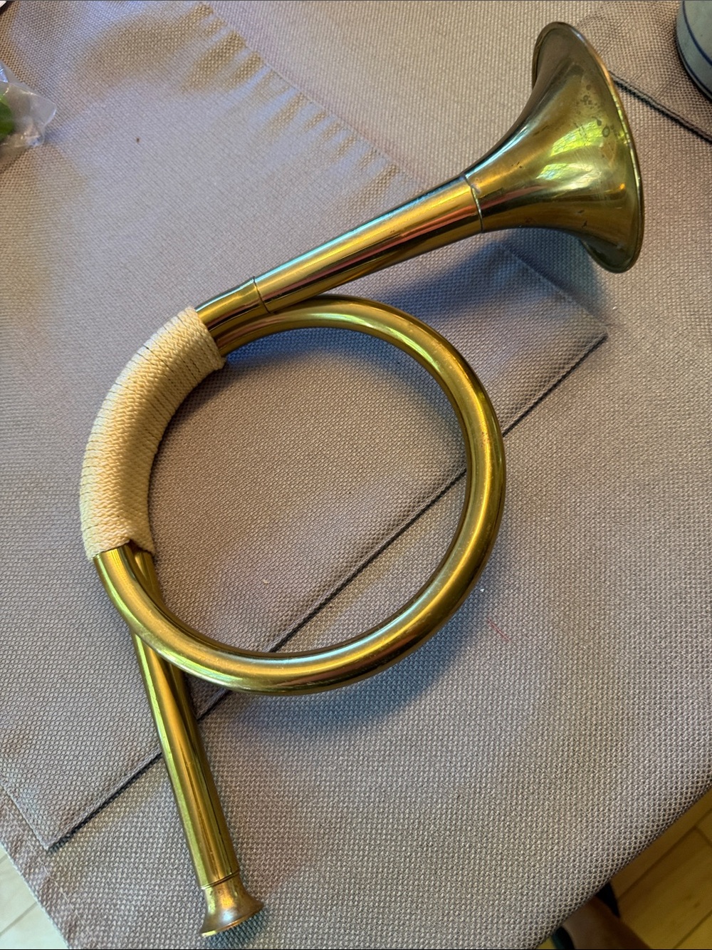 Vintage Brass Hunting Horn with Wrapped Grip